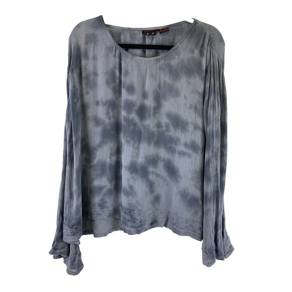 Funky People Blouse Cotton Rayon Flare Long Sleeve Blue Gray Embroidered Large - Picture 1 of 10